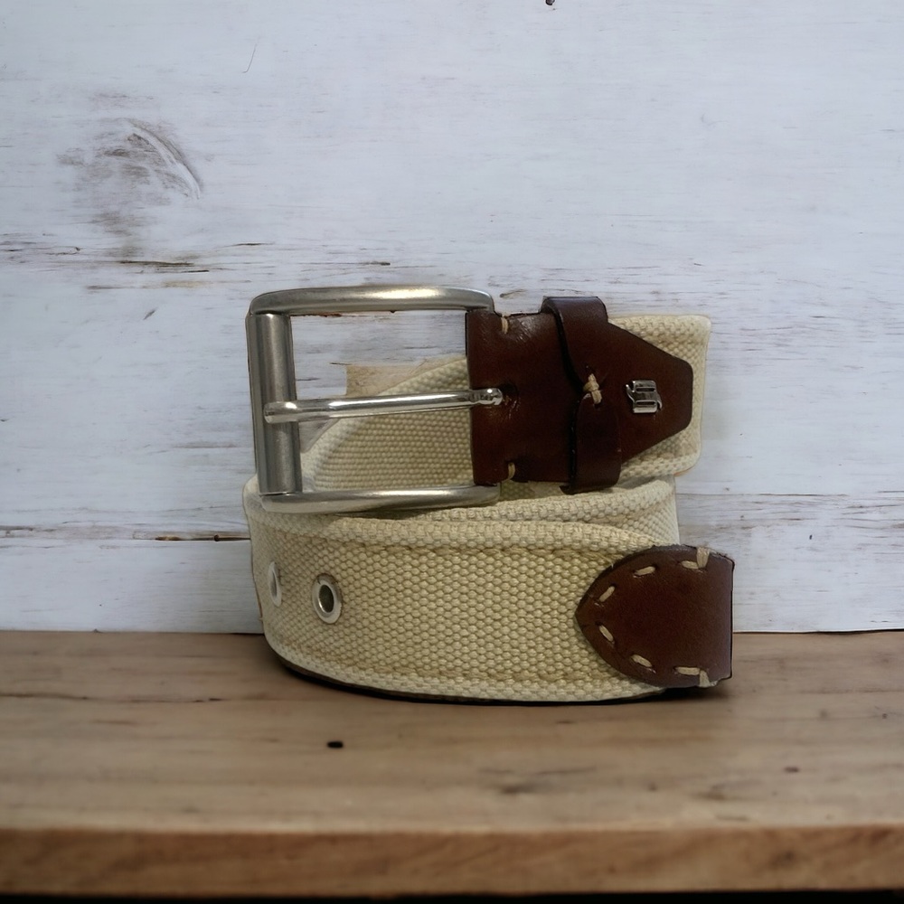 90’s Stephano Corsini Cotton Woven Belt With Leather Trim in Tan | 100cm / XL